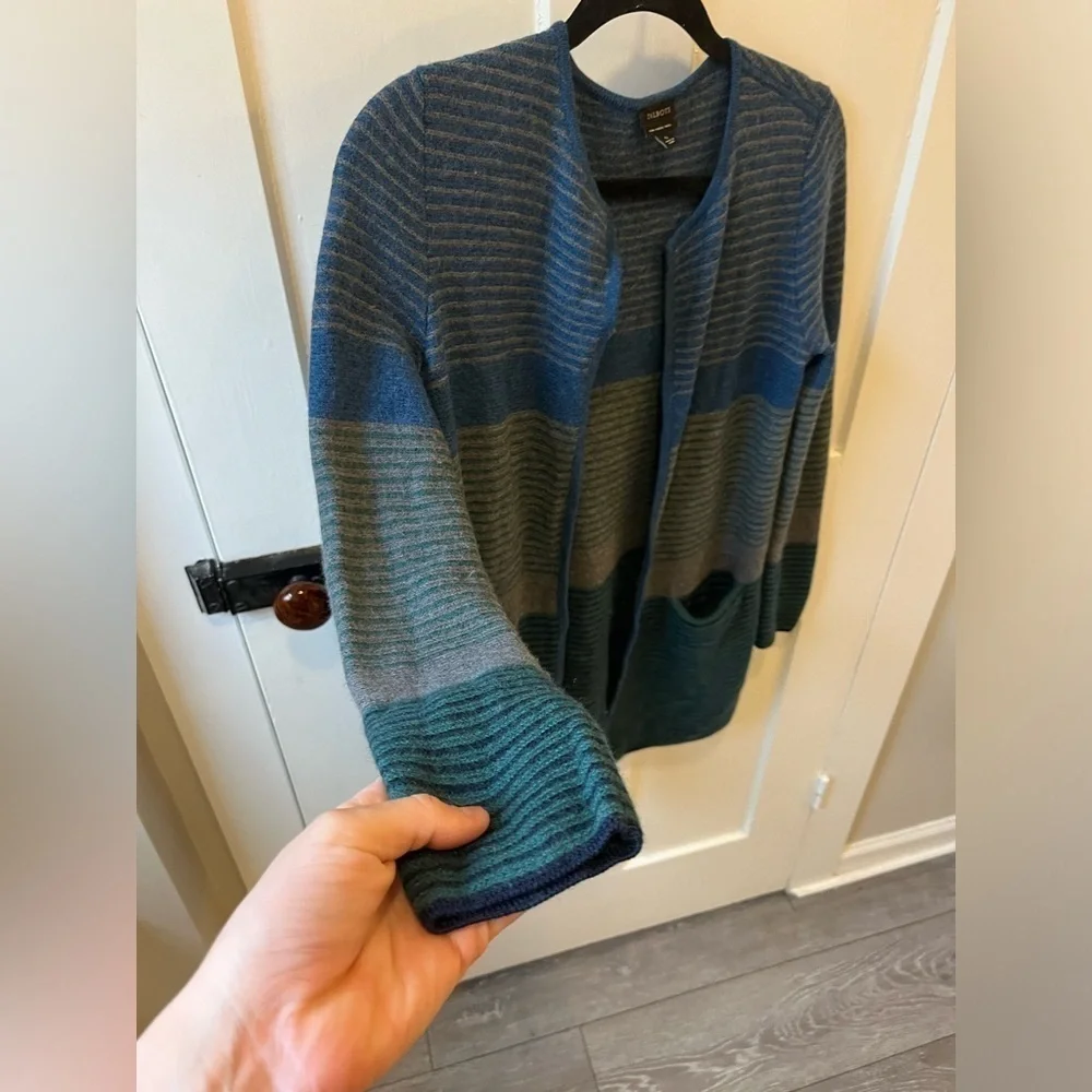 Talbots 100% Merino Wool Open Front Stripe Cardigan